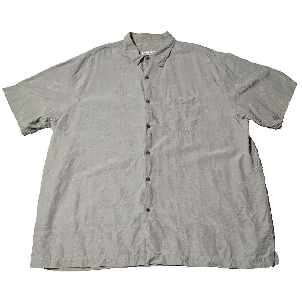 FIRETHORN‎ SILK Men Size 2XL Green Floral Textured Hawaiian Shirt